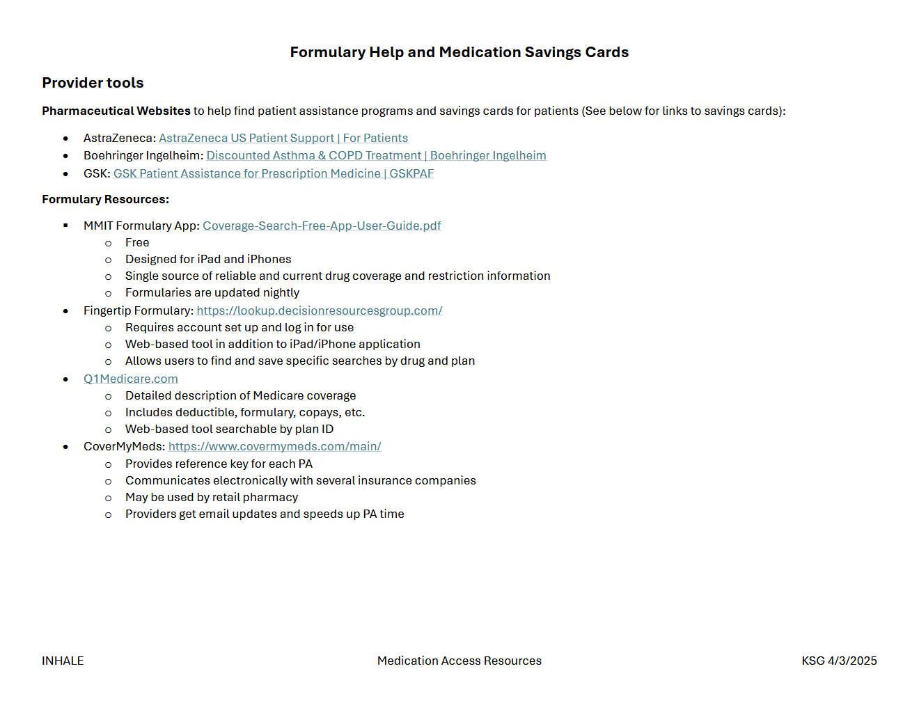 Formulary Help and Medication Savings Cards
