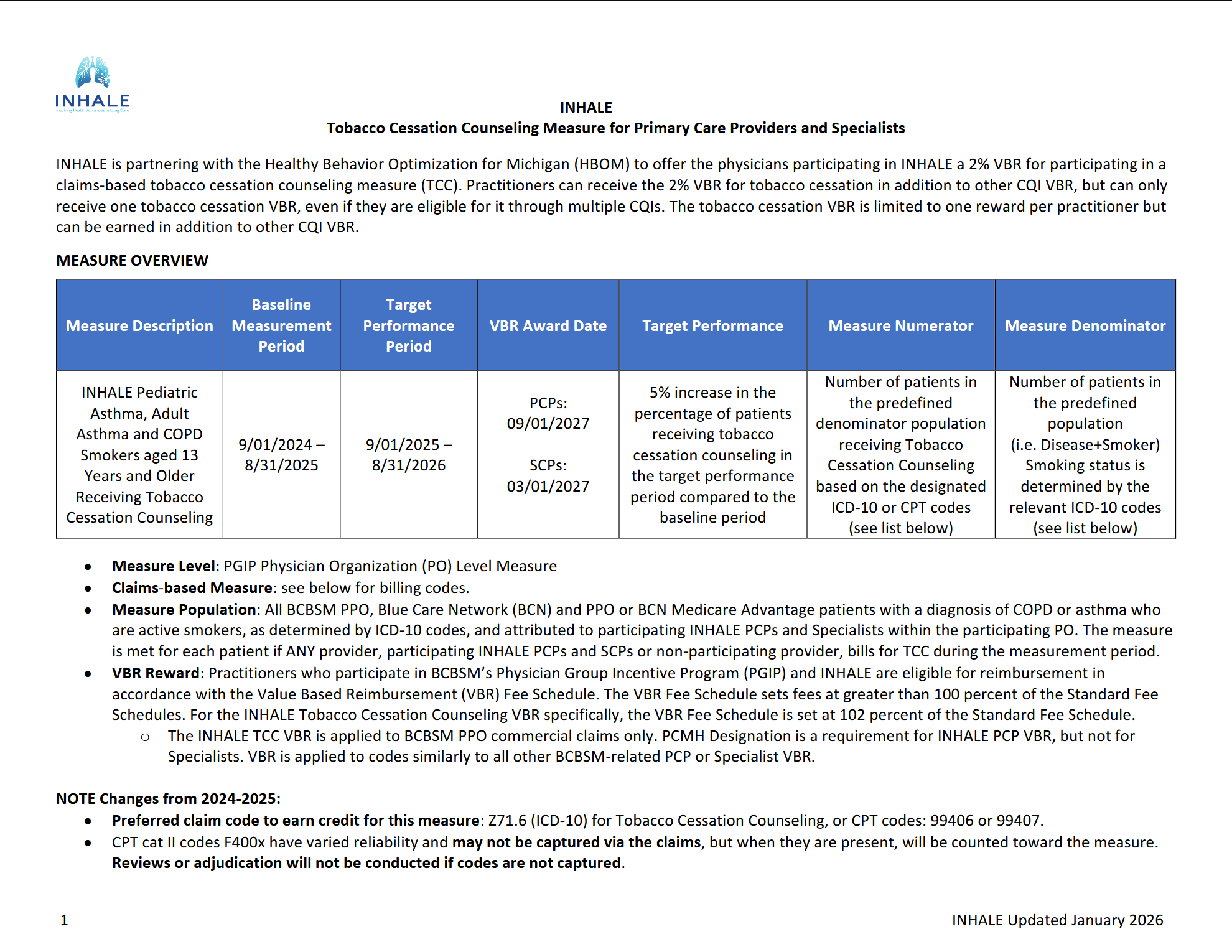 Tobacco Cessation Counseling Measure for Primary Care Providers and Specialists (2025-2026)