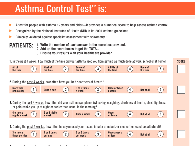 Asthma Control Test (ACT) 12 and older (English and Spanish)