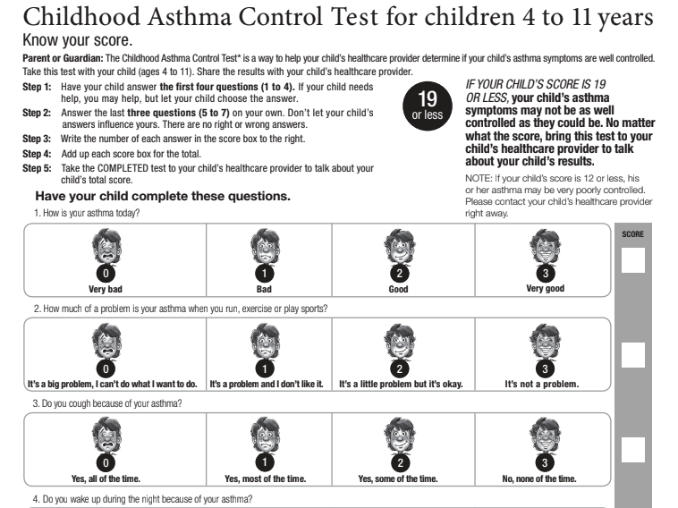 Asthma Control Test (ACT) 4 to 11 years old