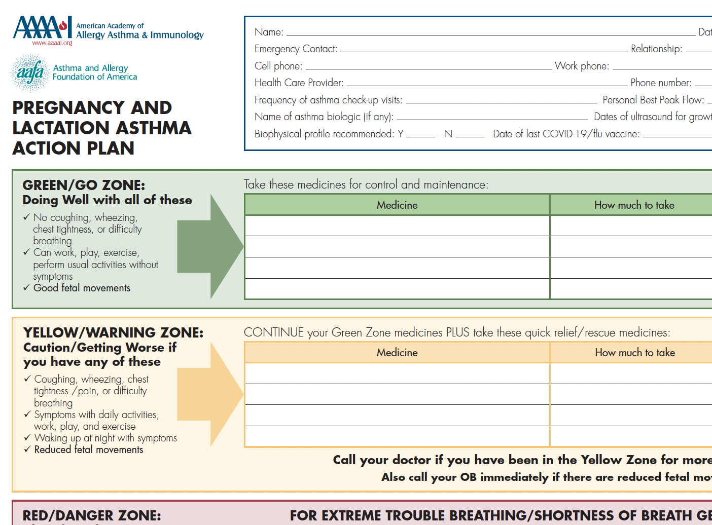 Pregnancy and Lactation Asthma Action Plan