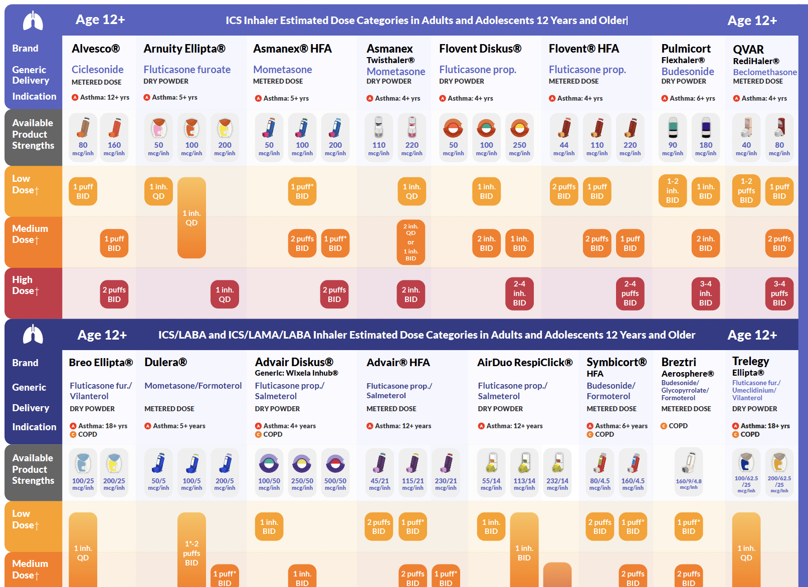ICS Inhaler Estimated Dose Categories in Adults and Adolescents 12 Years and Older
