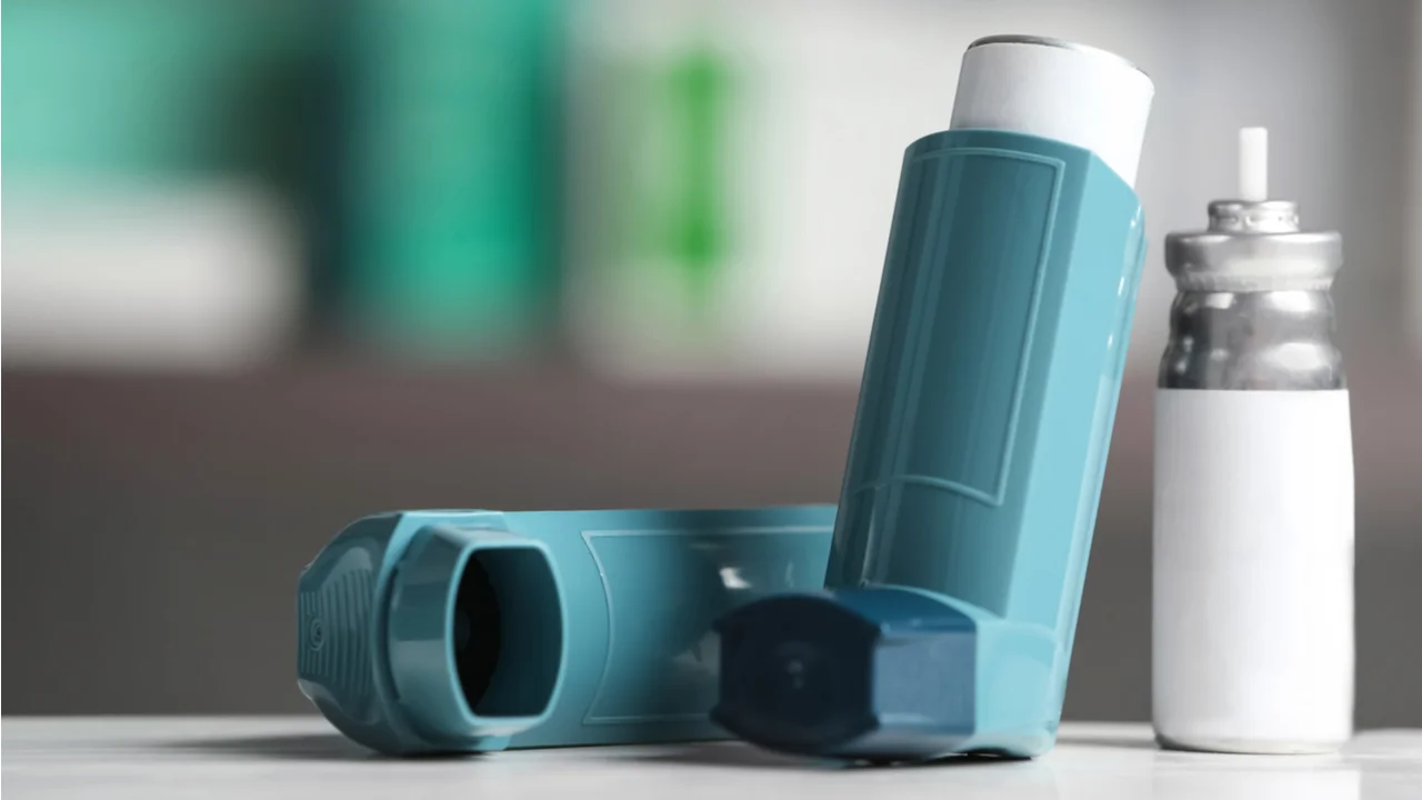 Asthma inhalers on table